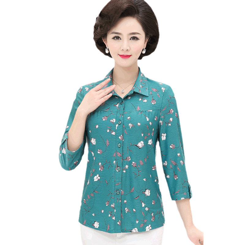 中老年妈妈夏装七分袖衬衫女薄款