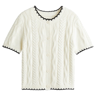 HM女装毛针织衫冬季针织衫绞花针织miu系开衫1297861