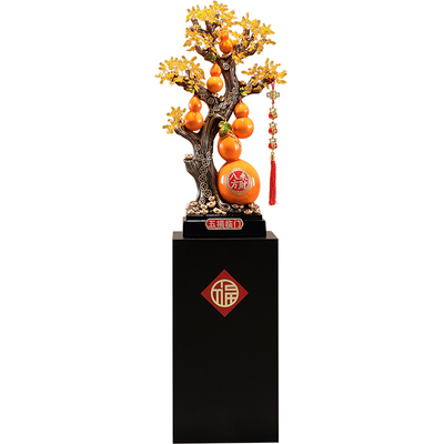 五福临门葫芦落地摆件入户玄关客厅电视柜旺宅发财树大型高档装饰