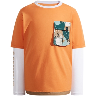 波司登奥莱2023男童撞色T恤夏季时尚儿童印花假两件户外休闲舒适