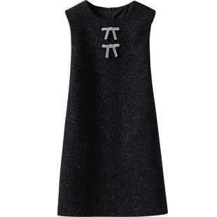 小香风毛呢无袖背心裙 轻奢小个子A字显瘦连衣裙2025秋冬新款女装