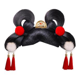 可爱毛茸茸发夹子造型古风汉服头饰假发包女童一体式发髻演出发饰