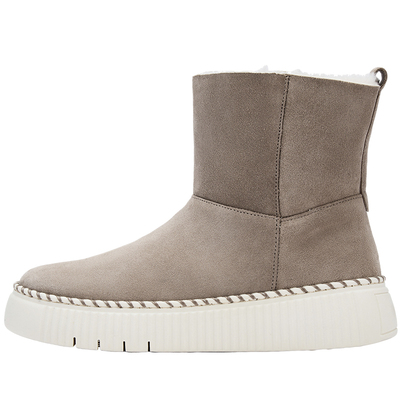 牛剖层革平跟优雅短靴