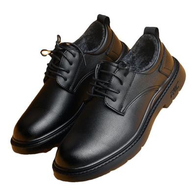 冬季皮鞋男加绒加厚保暖休闲商务圆头软底工作西装鞋子男款皮棉鞋