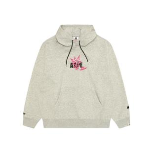 Aape旗舰店男装秋冬猿人字母印花纯色简约薄绒连帽卫衣D313XAP