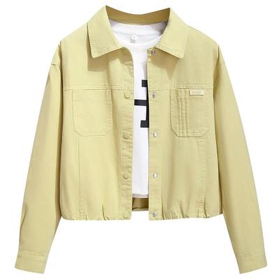 牛油果绿色牛仔衬衫外套夹克短款