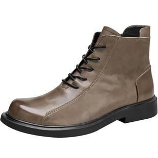 靴子男士秋冬时尚真皮马丁靴高帮百搭圆头户外靴休闲皮靴加绒短靴