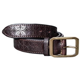 复古男士牛皮皮带双面牛皮加厚款式复古纹黄铜日字扣牛皮皮带腰带