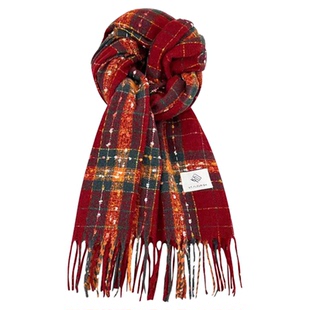 红色浆果星星围巾女秋冬节日穿搭氛围感长条流苏保暖软糯格纹围脖