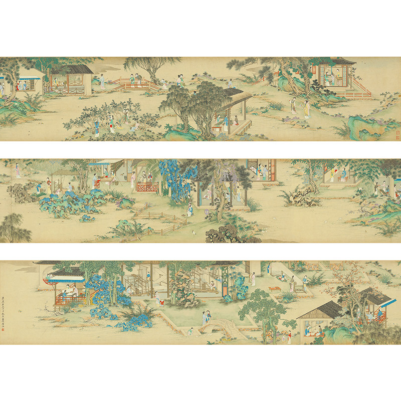 高清复刻顾洛蚕织图卷工笔画人物
