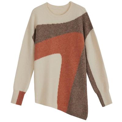 墨蒂珂羊毛混纺套头撞色针织衫