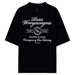 新品WOOYOUNGMI26春夏男士潮流时尚通勤日常舒适背后文字短袖T恤
