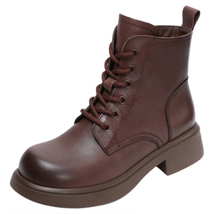 牛皮时尚新款平底马丁靴女款真皮爆款2026春秋女士米色短靴皮靴子