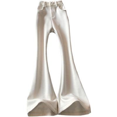 杏白色高腰微喇裤女秋冬季加绒新款显瘦修身拖地长裤垂感喇叭裤子