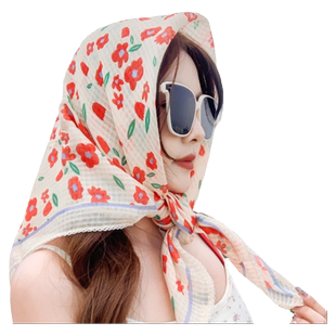 田园碎花系脖大方巾丝巾女抹胸围巾防晒包头巾高级感ins披肩90x90