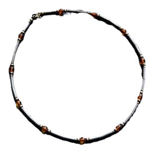 古董银项圈通体925弯管琥珀银管项链中古花珀鎏金珠串编男女复古