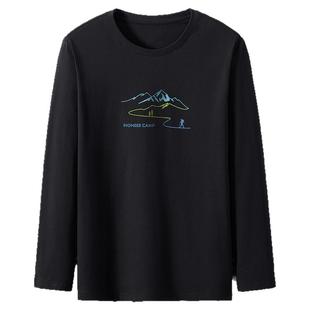 拓路者纯棉长T恤男士2025春秋款宽松圆领打底衫印花长袖内搭上衣