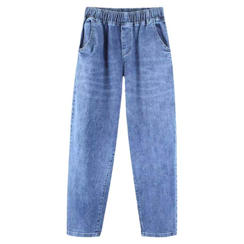 2025新款松紧高腰春秋牛仔裤女宽松显瘦大码哈伦裤九分老爹萝卜裤