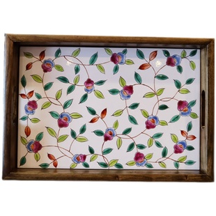 特价秒杀手绘瓷板画装饰画美式日式实木茶盘盘收纳盘木制水杯托盘