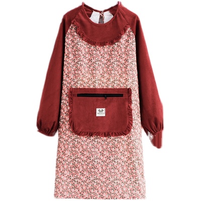 妙劲灯芯绒韩版防污防尘围裙罩衣