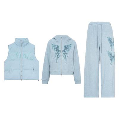 TCH秋冬新款慵懒私服烫钻时尚加绒外套马甲休闲裤套装T75D07E1023