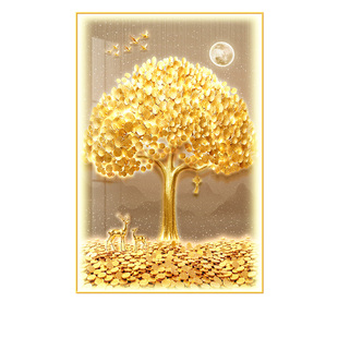 金色摇钱树玄关灯画装饰画聚财旺宅客厅装饰画高级感带led灯挂画