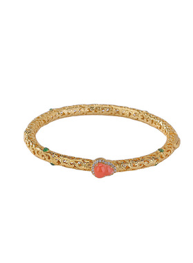 山予棠S925纯银镀金南红水红玛瑙手镯新中式国潮葫芦唐草纹银手环