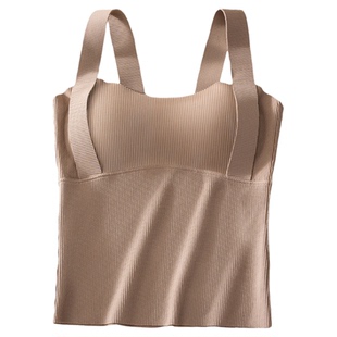 秋冬磨毛保暖背心女生命磁艾草内搭无痕罩杯一体固定杯带胸垫内衣