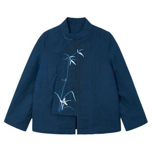 布小匠原创设计桑蚕丝龟裂纹香云纱刺绣夹棉外套女款冬季国风棉服