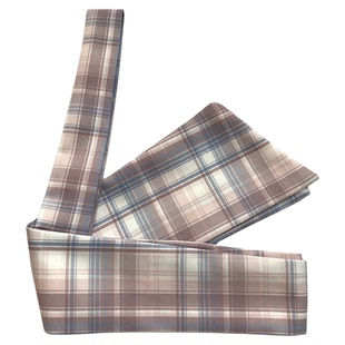 灰粉紫 JK格子腰带可绑领结 不规则格纹 绑蝴蝶结 甜美