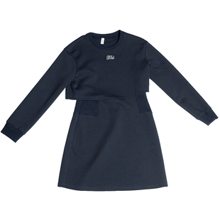 oo&vv设计感小众连衣裙女25秋冬款收腰显瘦提臀短裙圆领露腰A字裙