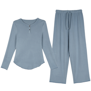 25秋冬季新款保暖亲肤双面热暖绒套头长袖长裤女家居服睡衣套装