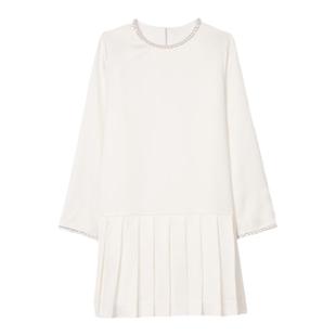 SANDRO秋季款女装法式气质时尚优雅圆领仿钻圆领百褶短款连衣裙