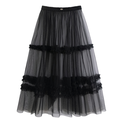 UNIFREEPLUS大码黑色网纱半身裙