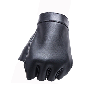 皮半只指手套男冬季加绒保暖美团外卖骑手断指无指半指露趾霹雳PU