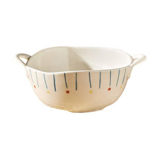 奶油风双耳陶瓷汤碗家用10寸大碗泡面碗高颜值大号汤盆螺蛳粉碗