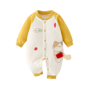 秋冬季婴儿夹棉连体衣保暖薄棉婴幼儿睡衣男女宝宝衣服外出服冬装