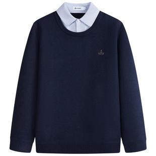 Navigare意大利小帆船假两件针织衫男士秋冬新款通勤加绒加厚毛衣