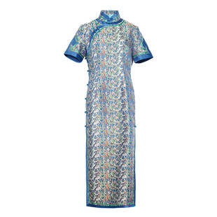 东方锦*三重门35姆米真丝宋锦重工旗袍复古中式女士传统礼服经典