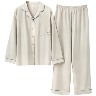 有内睡衣女春季纯棉抗菌防螨新款熊猫刺绣女士长袖短袖家居服套装