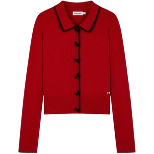 TEENIEWEENIE bearnova秋冬季女装少女风蝴蝶结纽扣翻领针织开衫