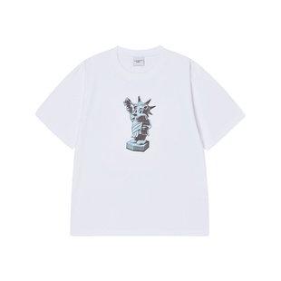 ADLV崔叡娜YENA同款自由女神AC熊印花短袖T恤圆领休闲男女款上衣