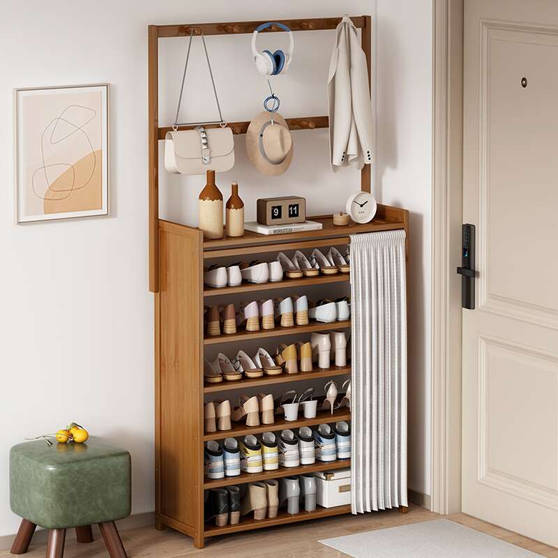 鞋架子靠墙入户门口挂衣架一体家用门口出租屋多功能防尘置物架