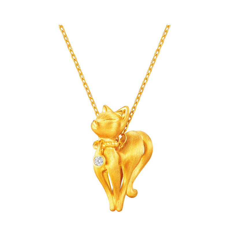 明牌珠宝金灵·猫系玩家硬金项链 足金波斯猫锁骨链AFB0504