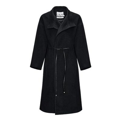 LILY通勤抽绳收腰桑蚕丝毛呢大衣