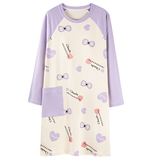 浪莎睡裙女士春秋款纯棉长袖带胸垫秋冬2026年新款少女睡衣连衣裙