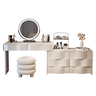 2025新款梳妆台卧室现代简约网红实木化妆台收纳柜一体岩板化妆桌