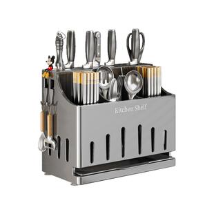 不锈钢厨房刀架置物架筷子筒勺子收纳盒新款壁挂式放筷笼刀具一体