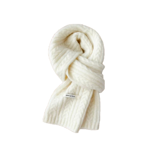 白色针织围巾女冬季含羊毛2025新款加厚保暖韩系氛围感流行围脖冬