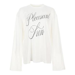 wana try龟裂纹字母宽袖印花长袖T恤春夏新品休闲百搭显瘦上衣女